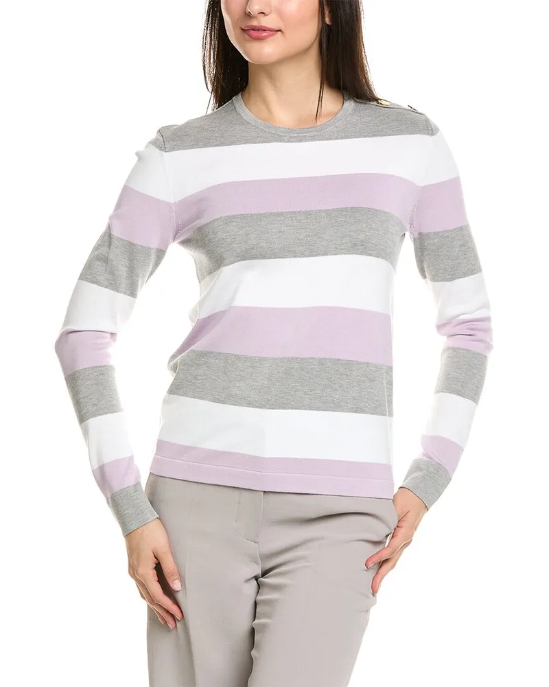 ST. JOHN Candy Stripe Sweater Grey