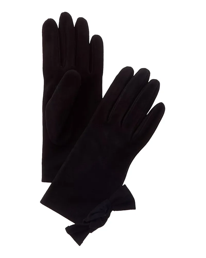 portolano  Bow Silk-Lined Suede Gloves Black