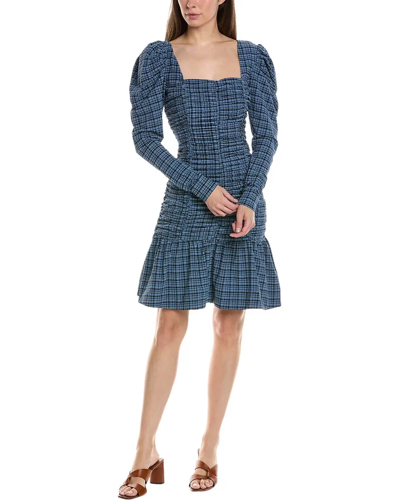 Ganni Seersucker Mini Dress Blue