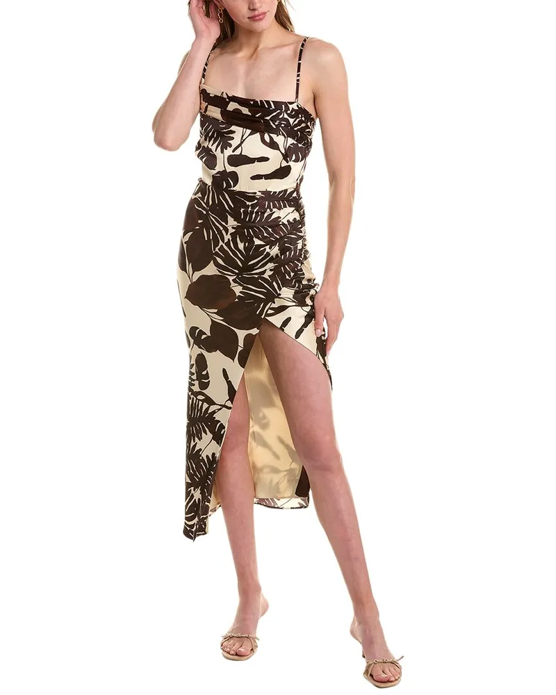NICHOLAS Skyler Draped Silk Midi Dress Brown
