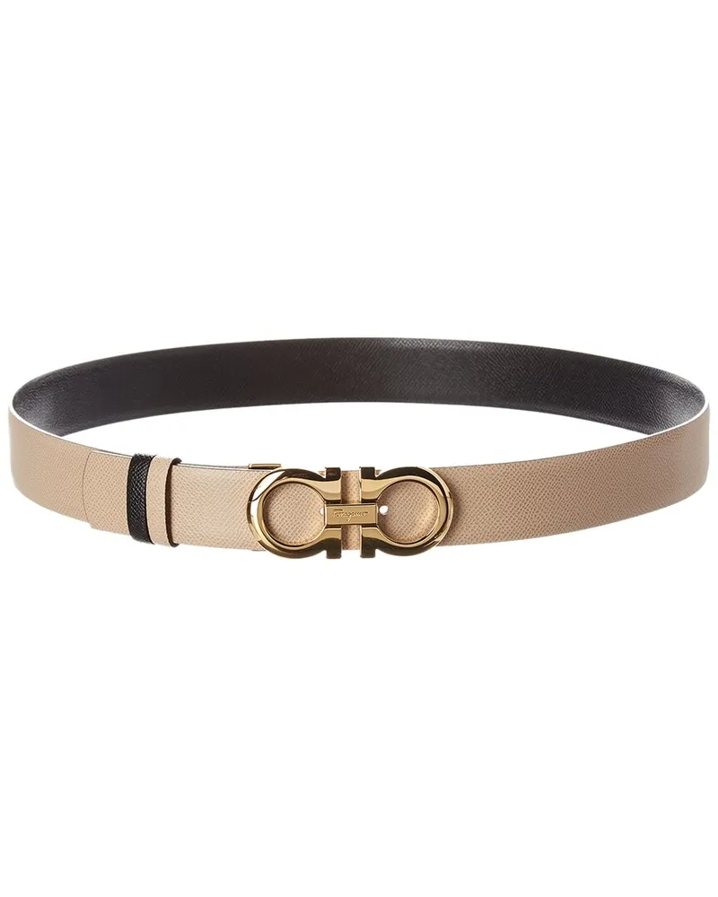 Ferragamo Gancini Reversible & Adjustable Leather Belt Beige