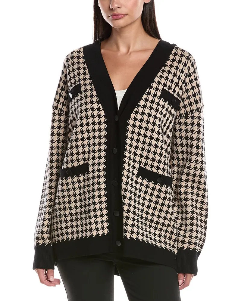 Elie Tahari Houndstooth Cardigan Tan