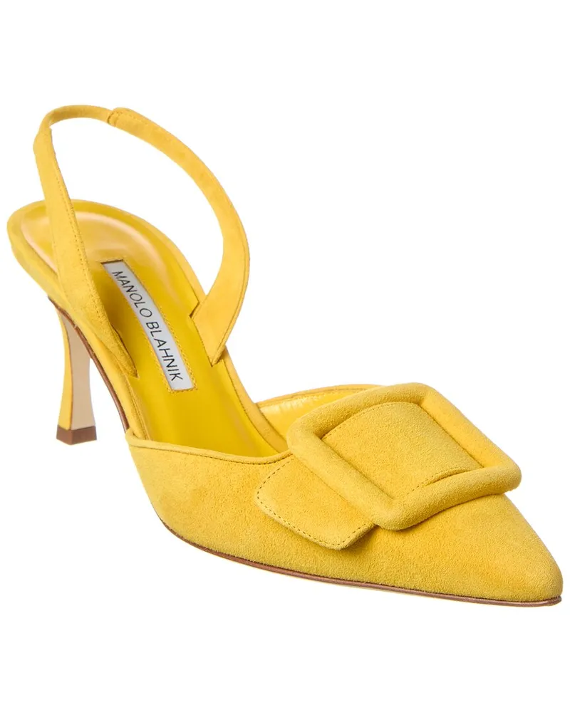 Manolo Blahnik Maysli 70 Suede Slingback Pump Yellow