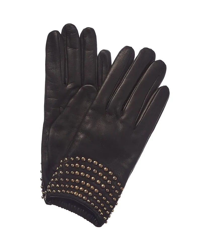 portolano  Black Cashmere-Lined Leather Gloves Black