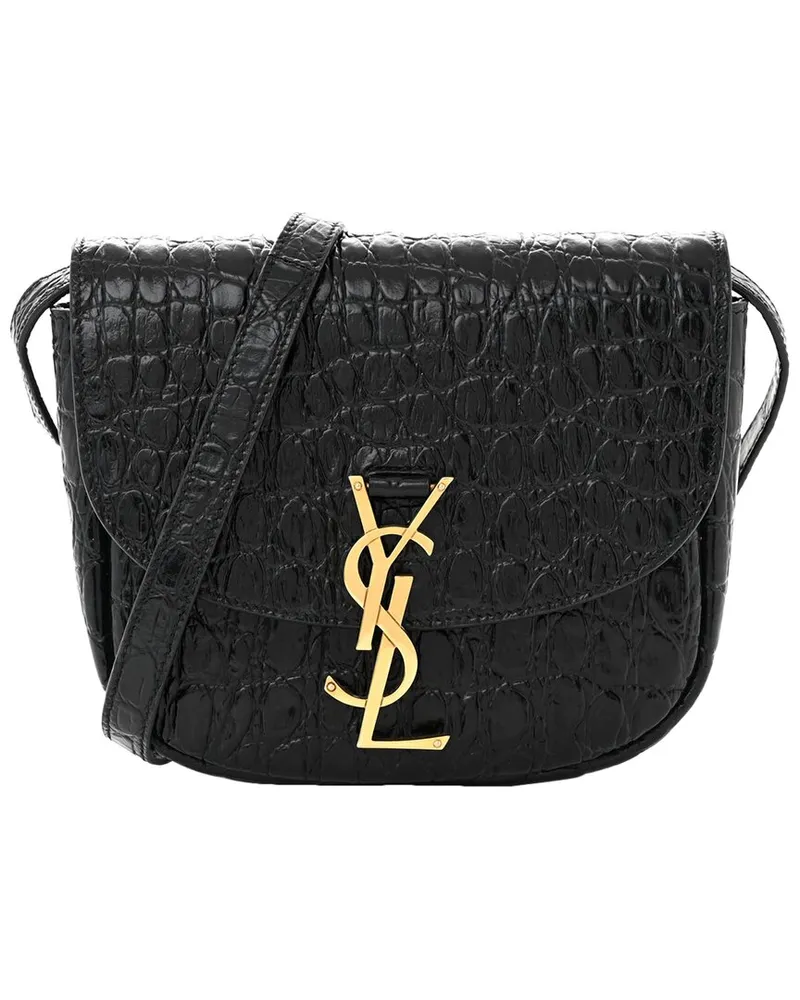 Saint Laurent Black Croc-Embossed Calfskin Leather Small Kaia Satchel  (Authentic Pre-Loved Nocolor