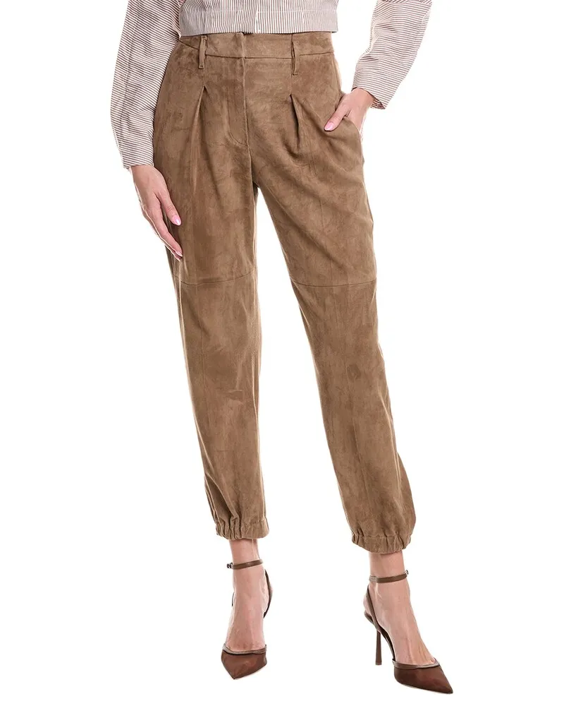 Brunello Cucinelli Pleated Suede Pant Nocolor