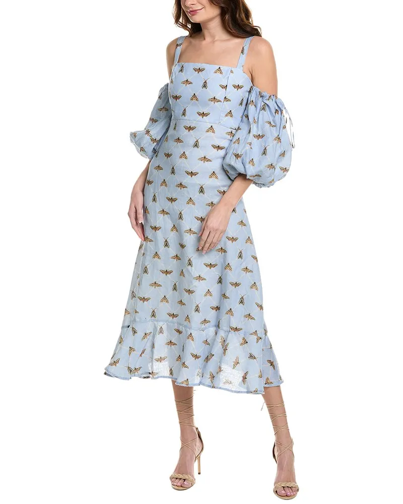 AGUA BENDITA Polilla Linen Maxi Dress Blue