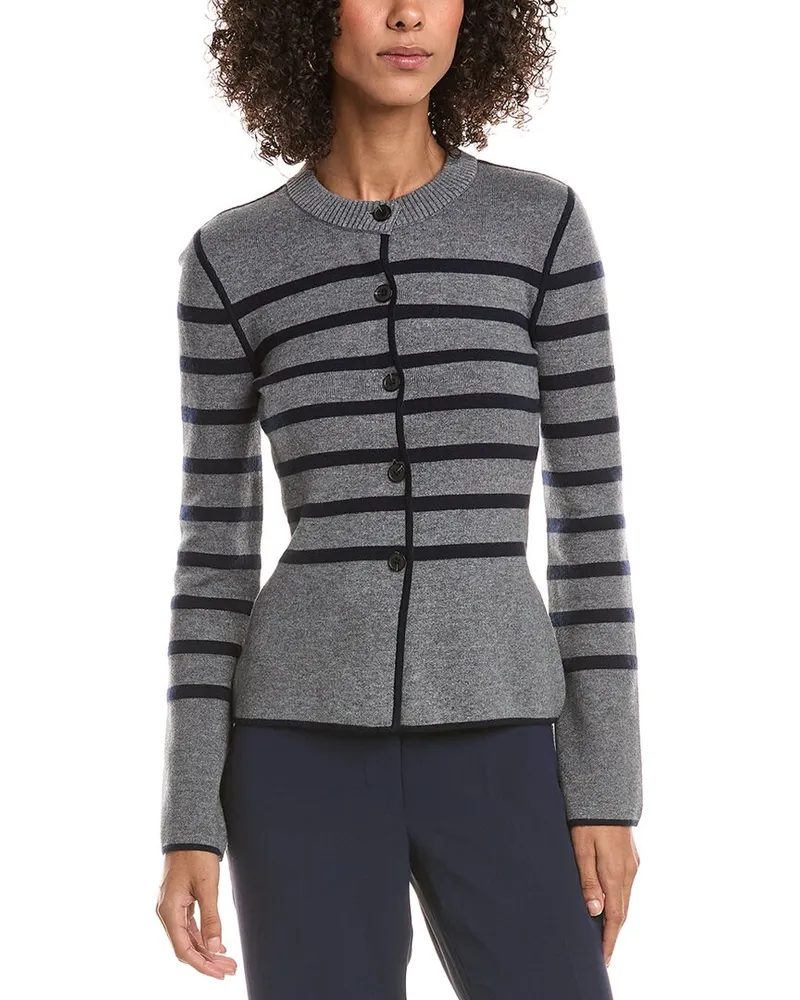 Derek Lam Mariana Reversible Button-Up Wool-Blend Sweater Navy