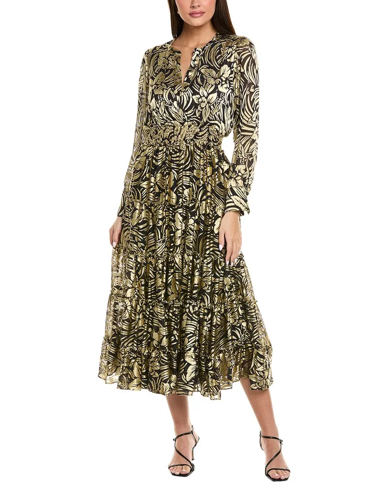 Elie Tahari The Francesca Silk-Blend Midi Dress Metallic