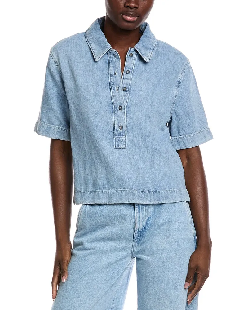 7 for all mankind Linen-Blend Polo Shirt Blue