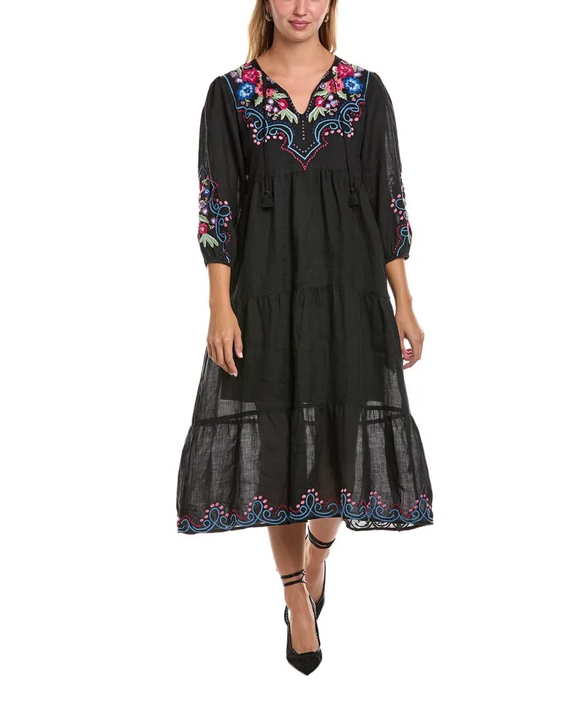 Johnny Was Tiered House Maxi Dress Black