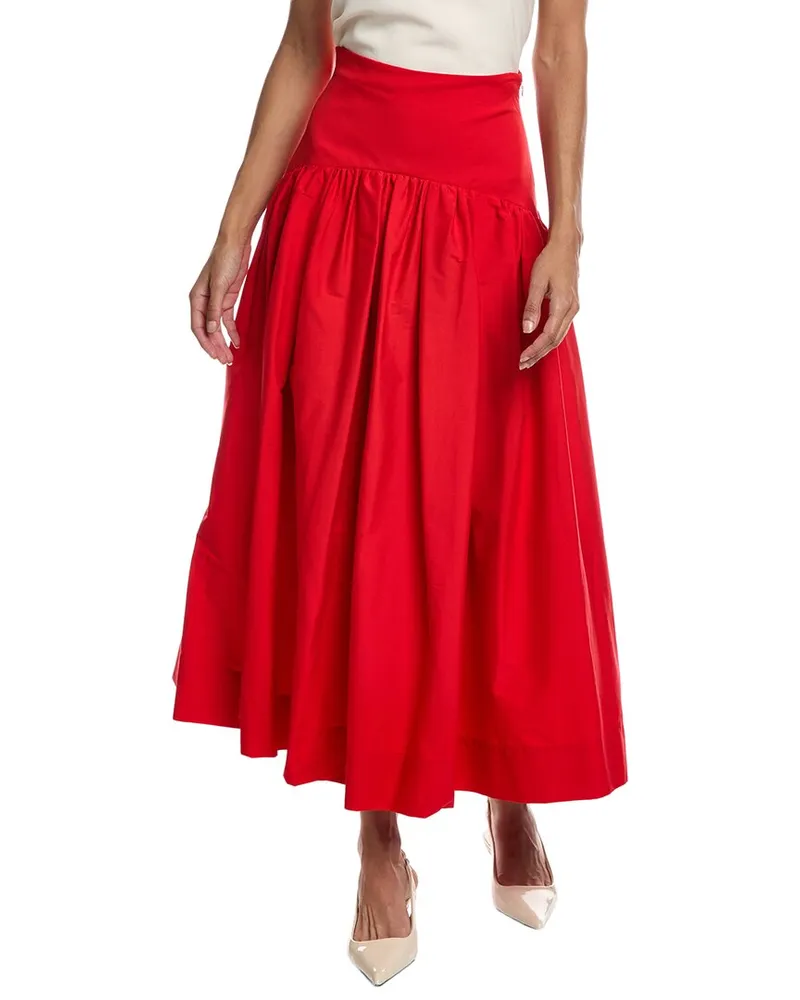 Lela Rose Drop-Waist Skirt Red