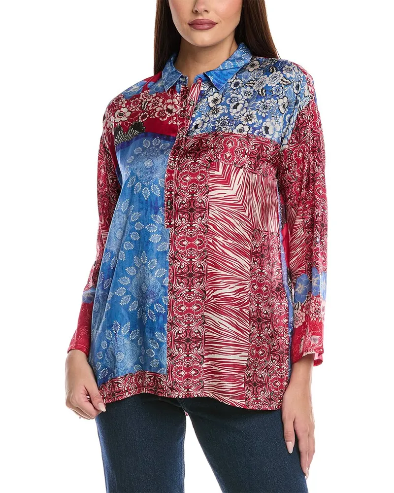 Johnny Was Slim Audrey Silk Tunic Blue
