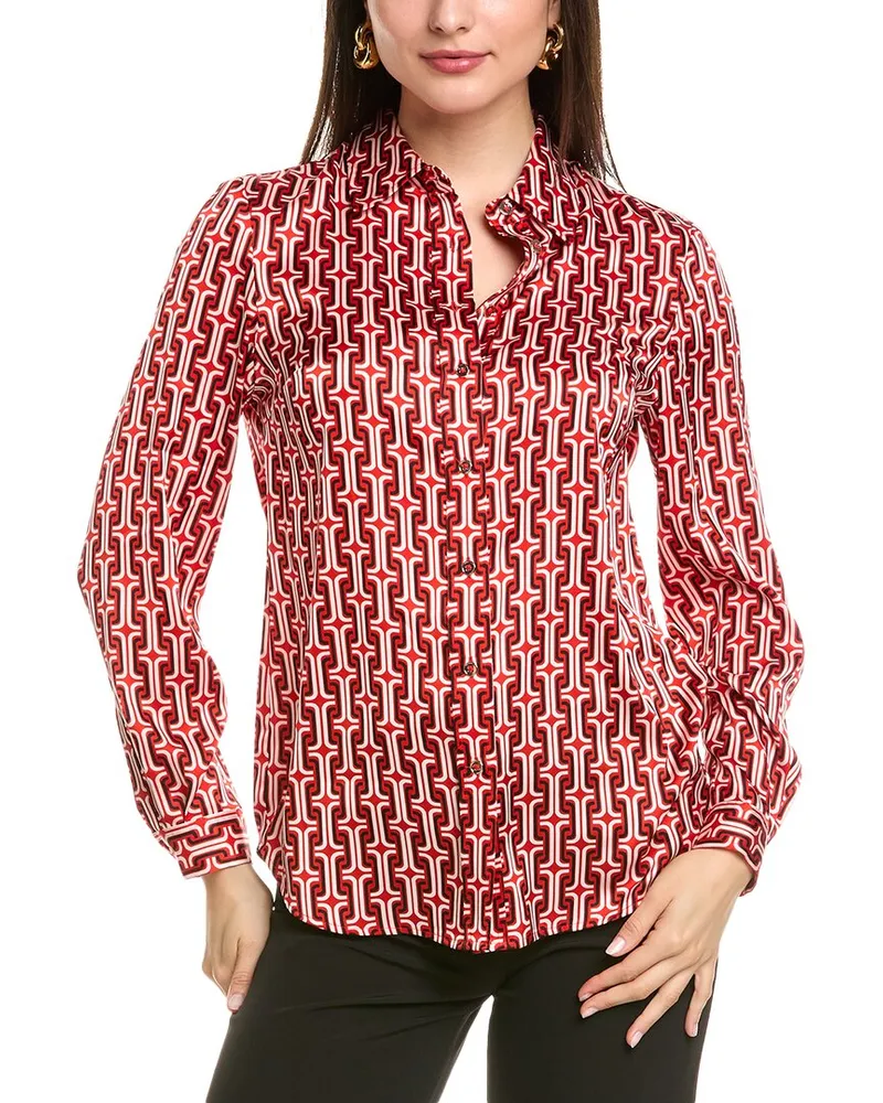 Anne Klein Collared Button Front Blouse Red