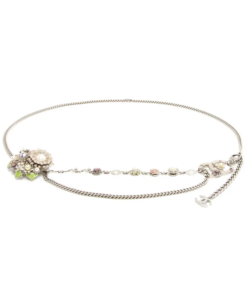 Chanel Vintage Crystal Pearl Chain Flower Belt, Size 34in (Authentic Pre-Loved Nocolor