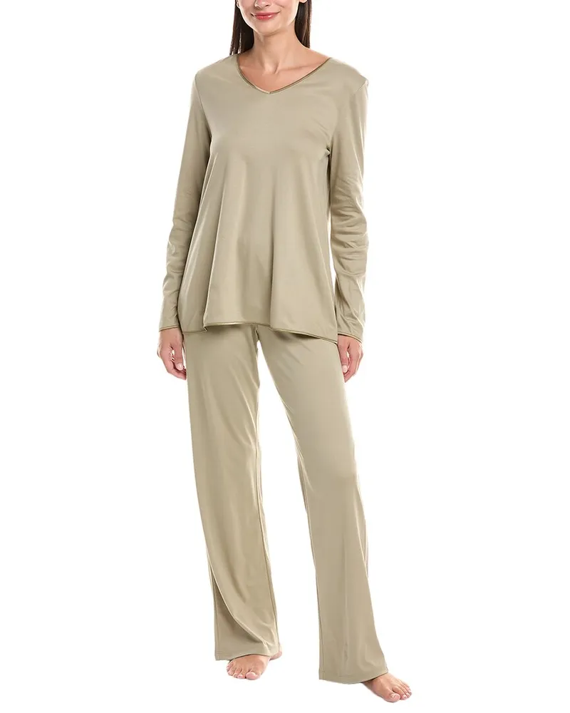 Hanro 2pc V-Neck Pajama Set Green