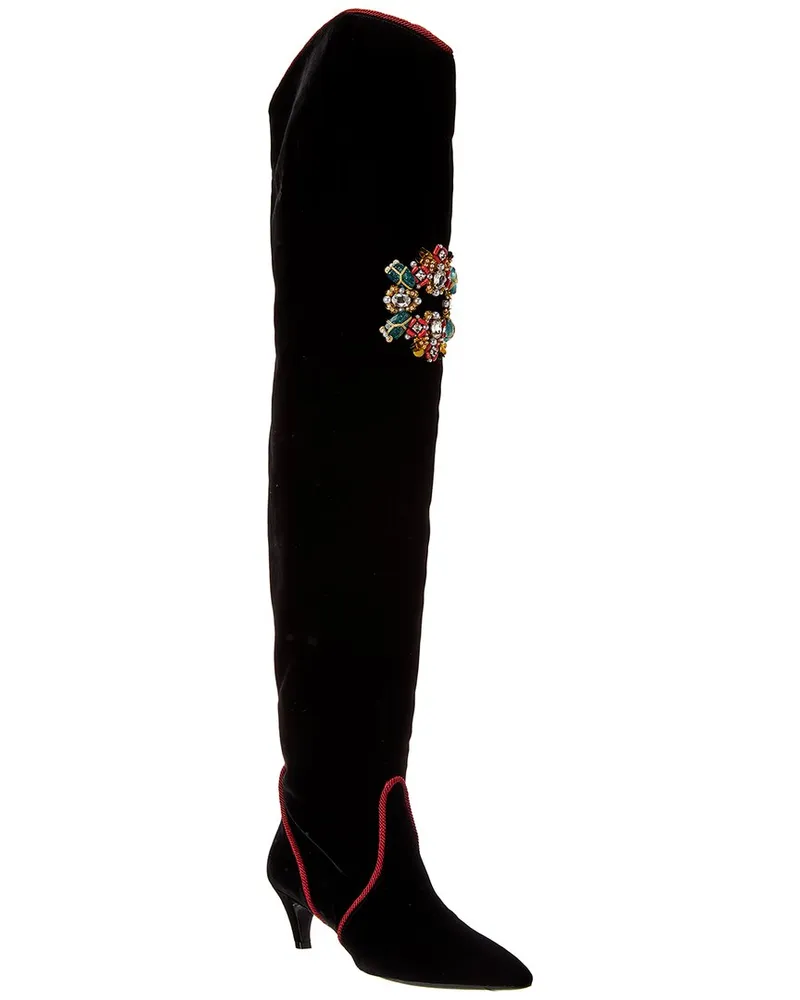 Roger Vivier Velvet Thigh-High Boot Black