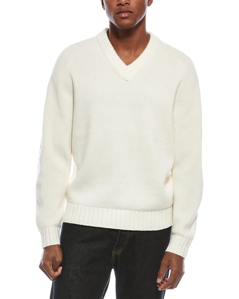 Theory Heavy Wool & Cashmere-Blend V-Neck Sweater White