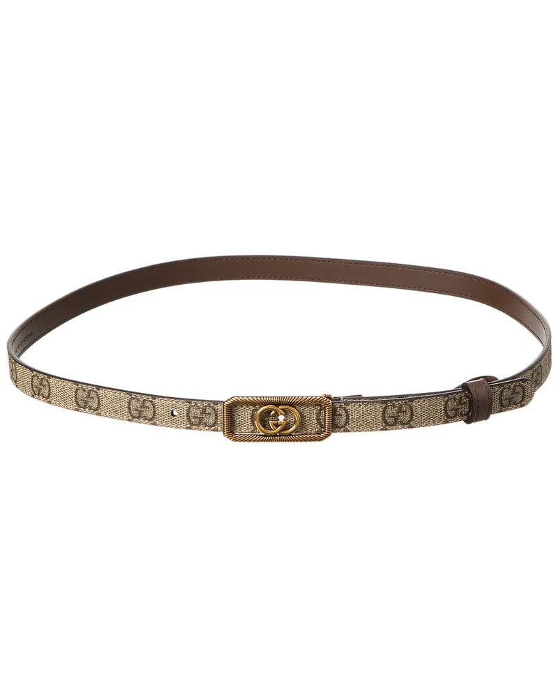 Gucci Interlocking G GG Supreme Canvas & Leather Belt Brown