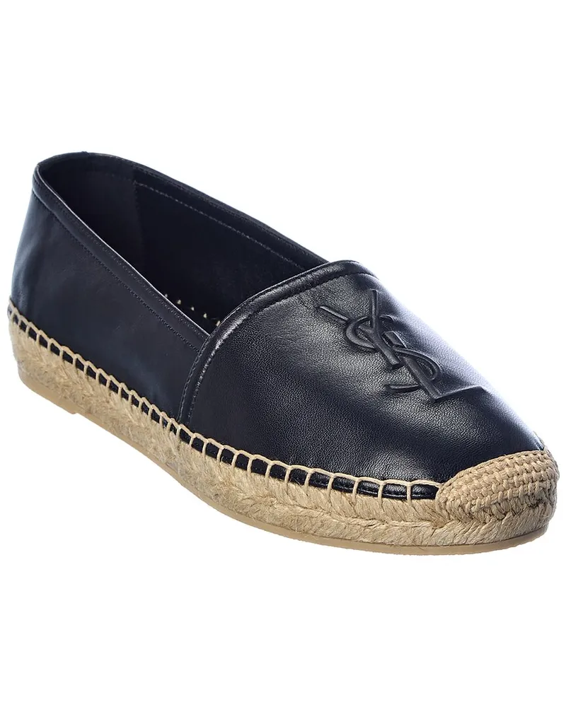Saint Laurent Debossed Logo Leather Espadrille Black