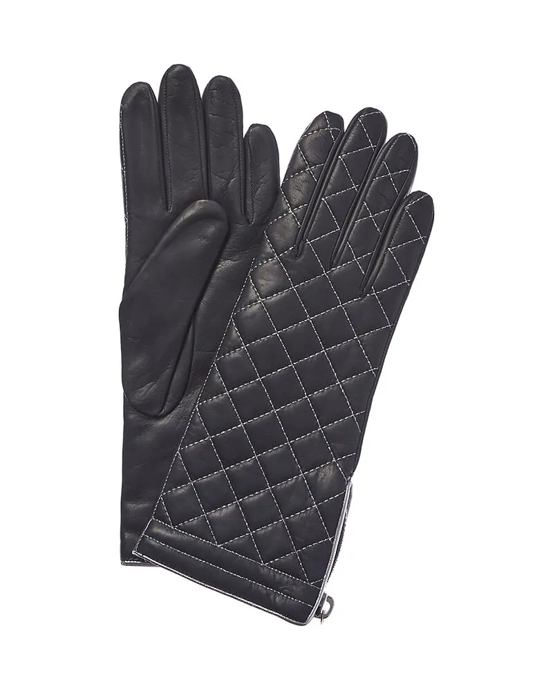 portolano  Iron Grey & Silver Cashmere-Lined Leather Gloves Grey