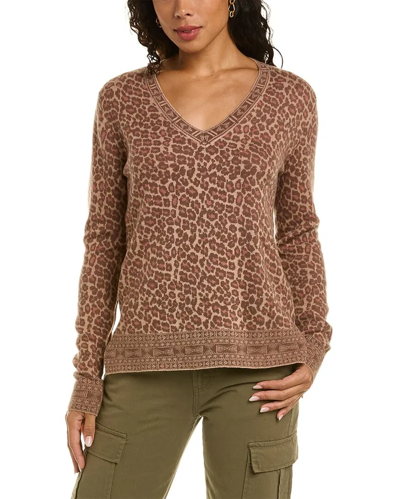 Johnny Was Rita V-Neck Wool & Cashmere-Blend Pullover Brown