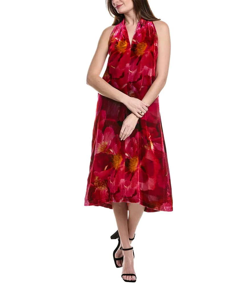 Johnny Was Velvet Midi Dress Red