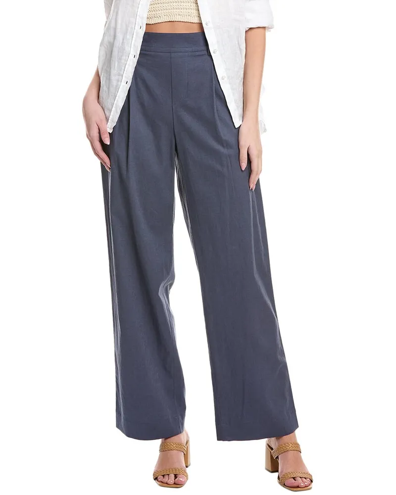 Vince Pleat Front Linen-Blend Pull-On Pant Blue