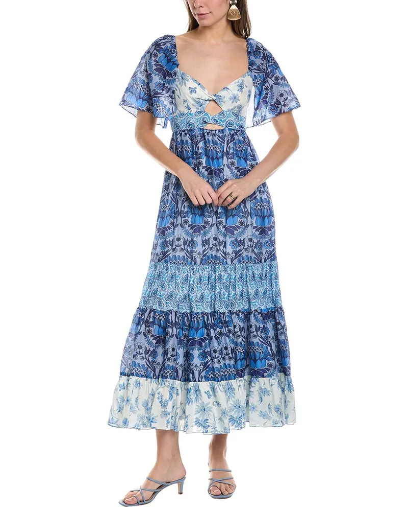 Sandro Linen-Blend Maxi Dress Blue