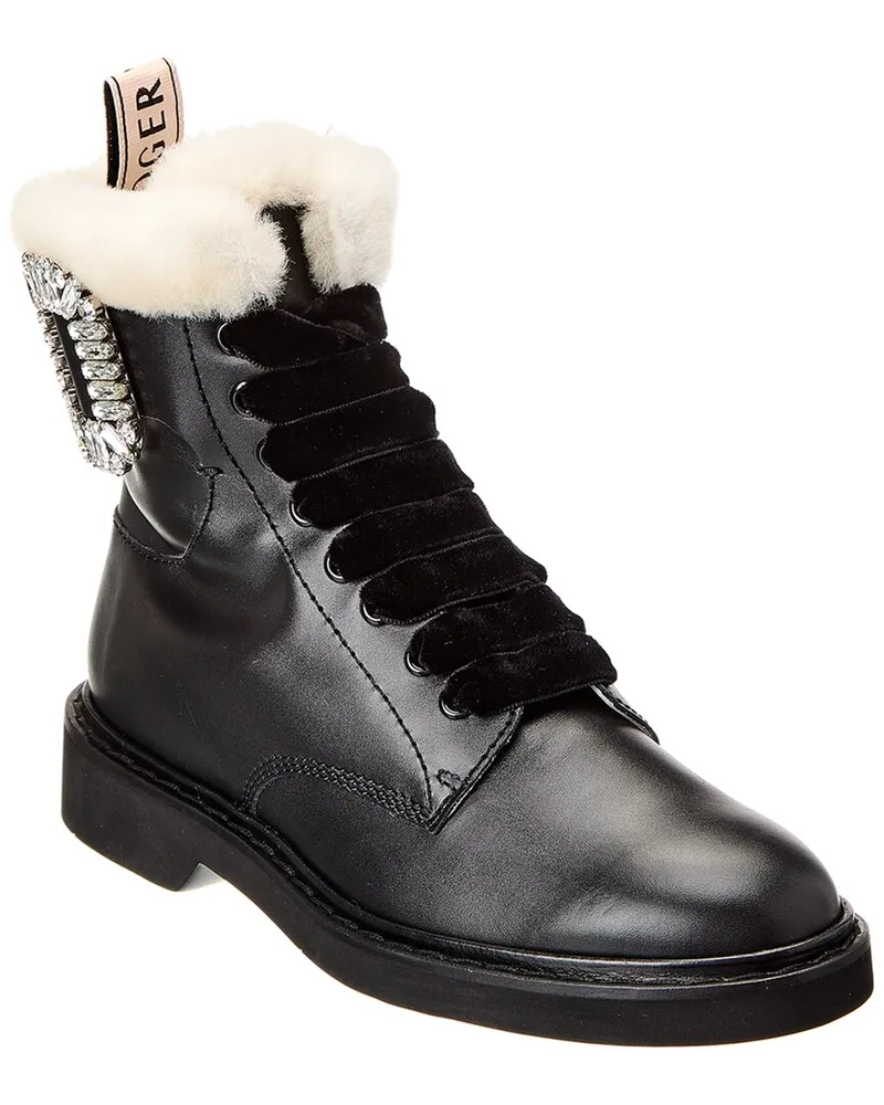 Roger Vivier Logo Plaque Leather Boot Black
