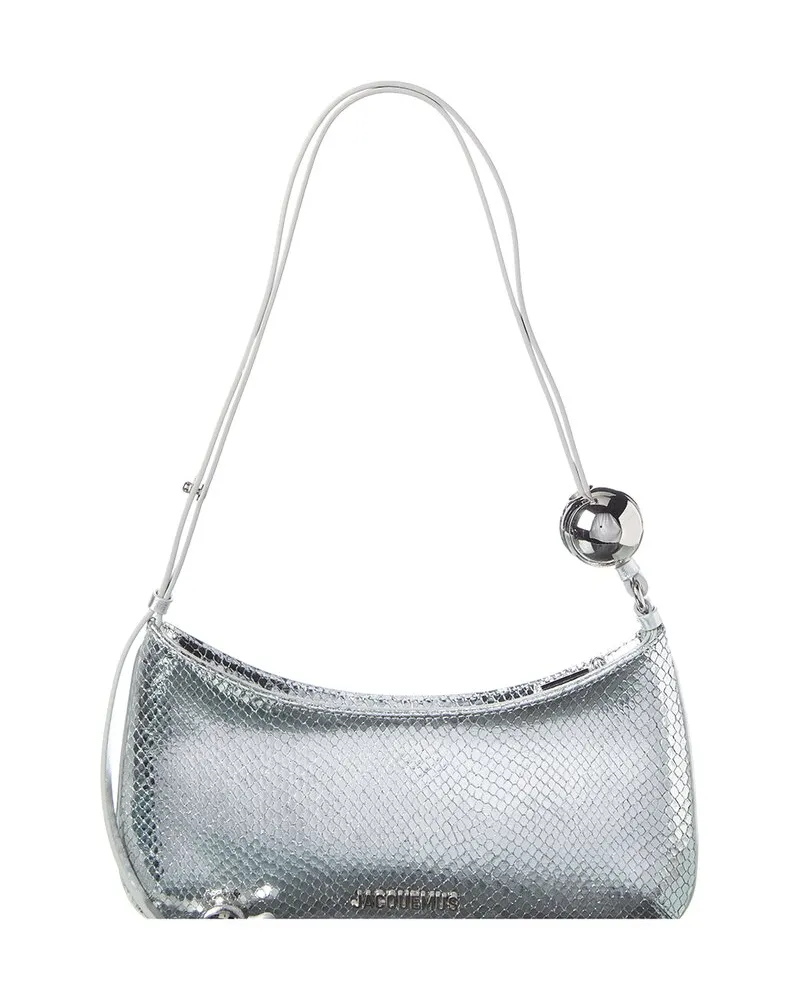 Jacquemus Le Bisou Perle Python-Embossed Leather Hobo Bag Silver