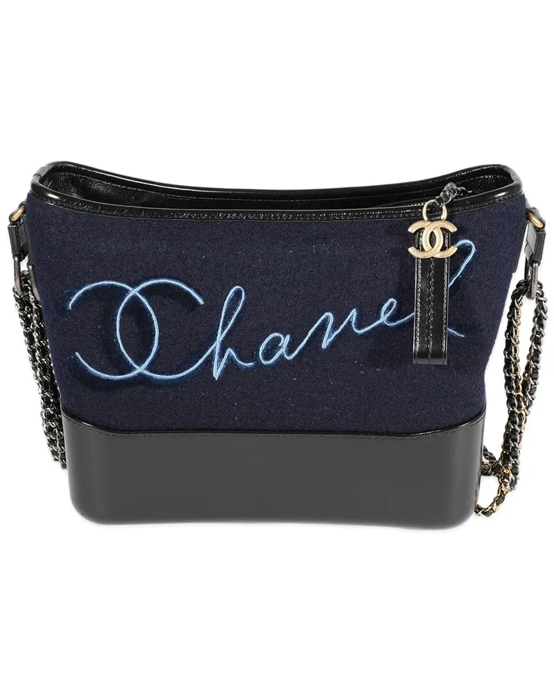 Chanel Black & Blue Embroidered Wool & Calfskin Leather Paris-Hamburg Large Gabrielle Hobo (Authentic Pre-Loved Nocolor