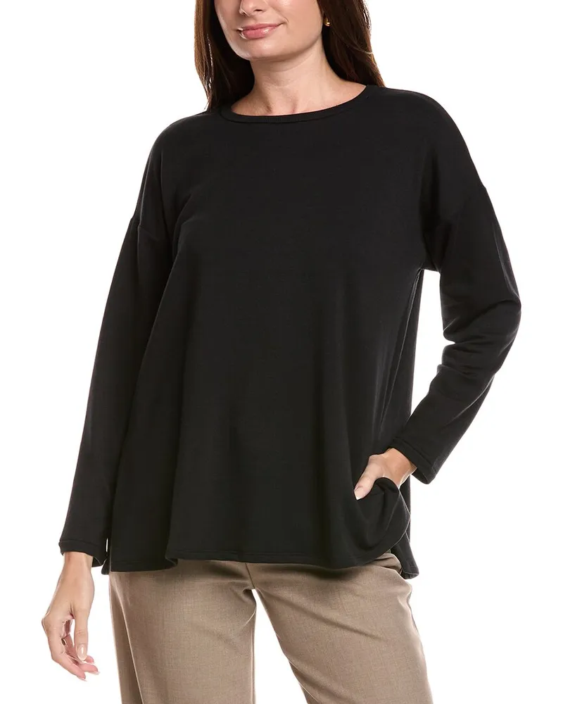 Eileen Fisher Petite Cozy Brushed Terry Hug Long Box Top Black