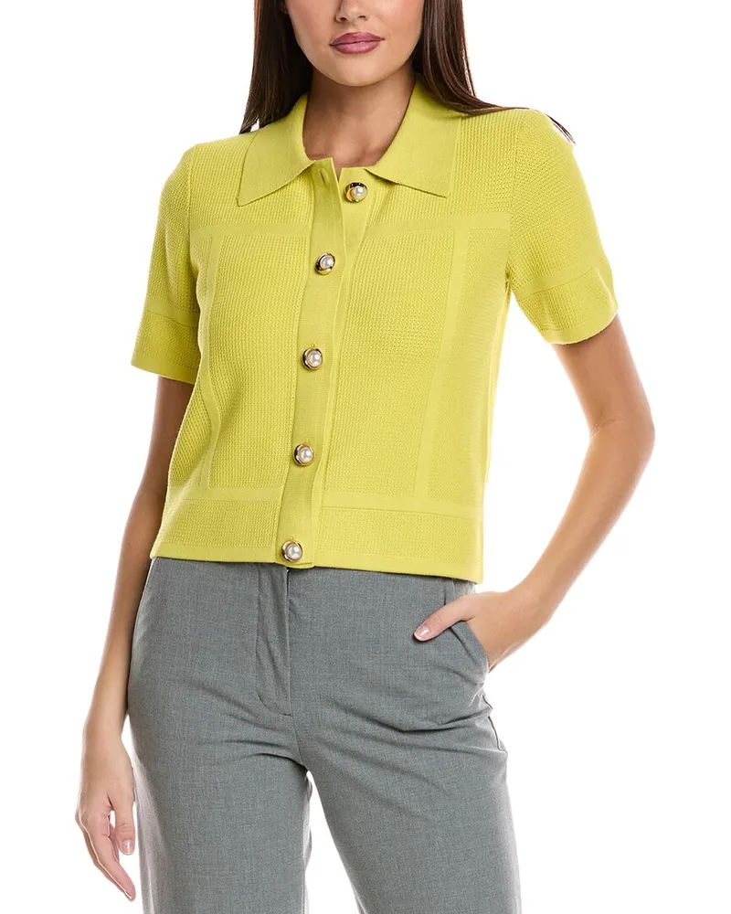 ST. JOHN Pique Knit Polo Jacket Yellow