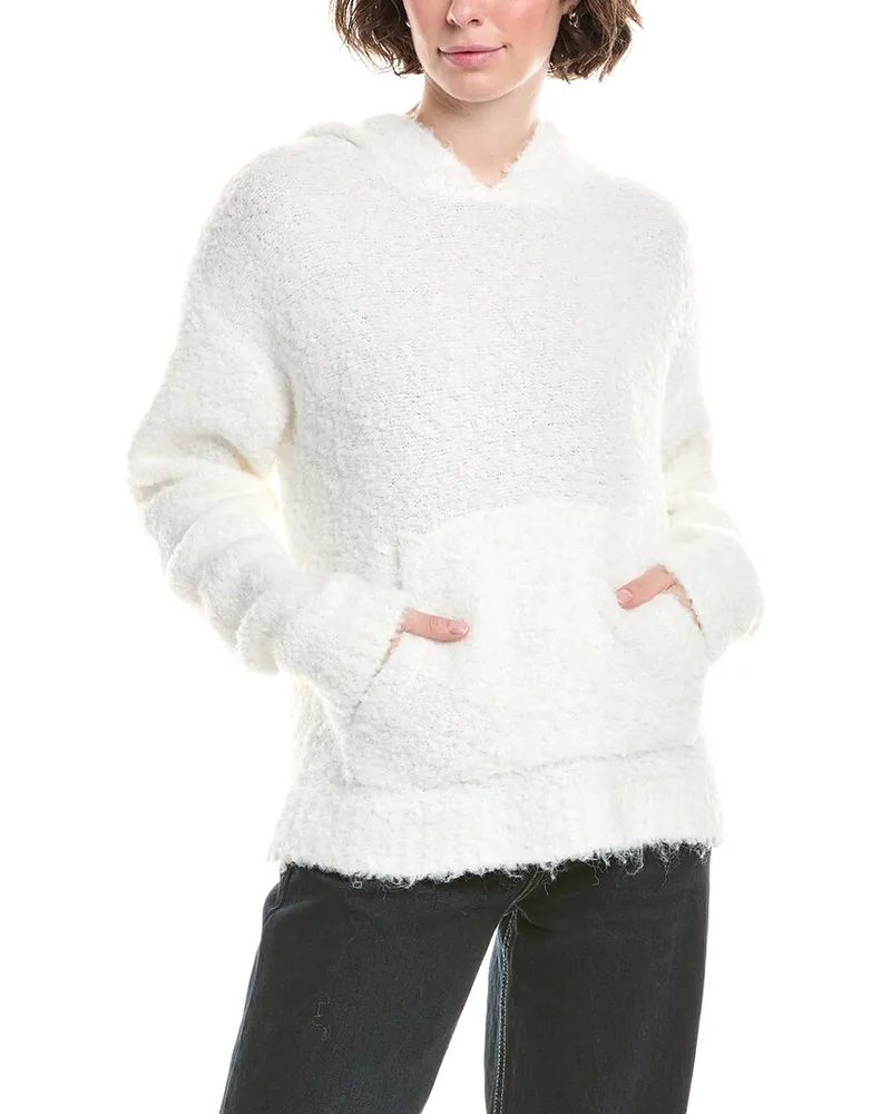 Bella Dahl Slouchy Wool-Blend Hoodie Sweater White