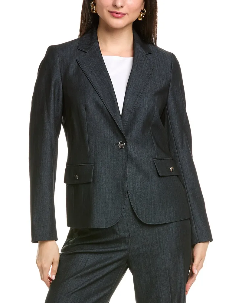 Anne Klein One-Button Notch Collar Jacket Blue