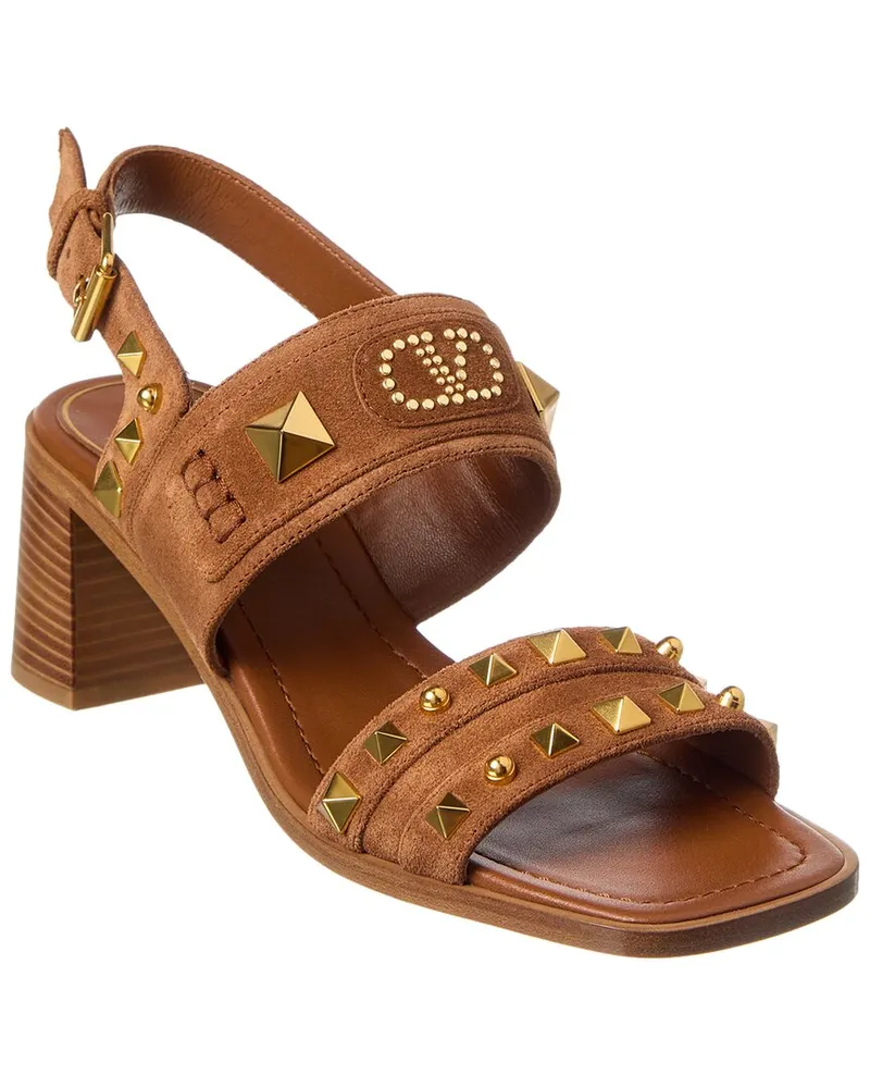 Valentino Garavani VLogo Rockstud 60 Suede Sandal Brown