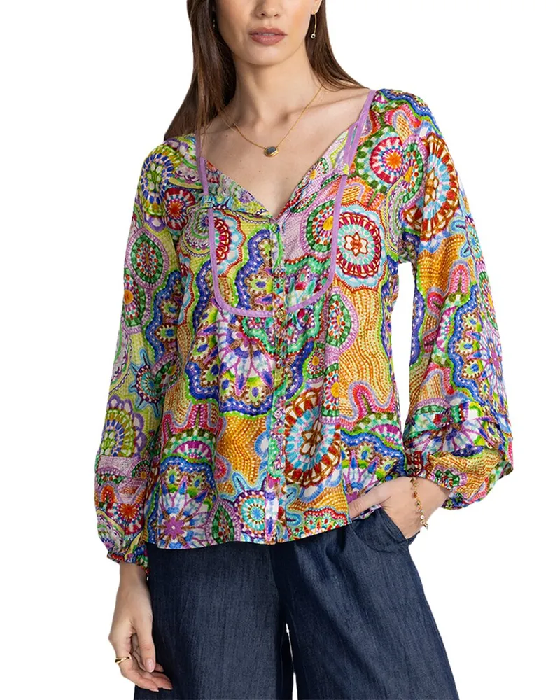 Johnny Was Petite Jannika Silk Shirt Blue