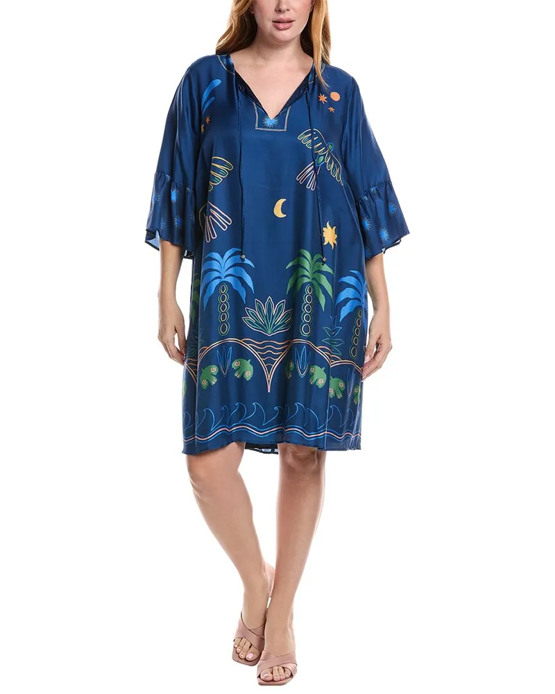 Johnny Was Plus Lorianne Silk-Blend Mini Dress Blue