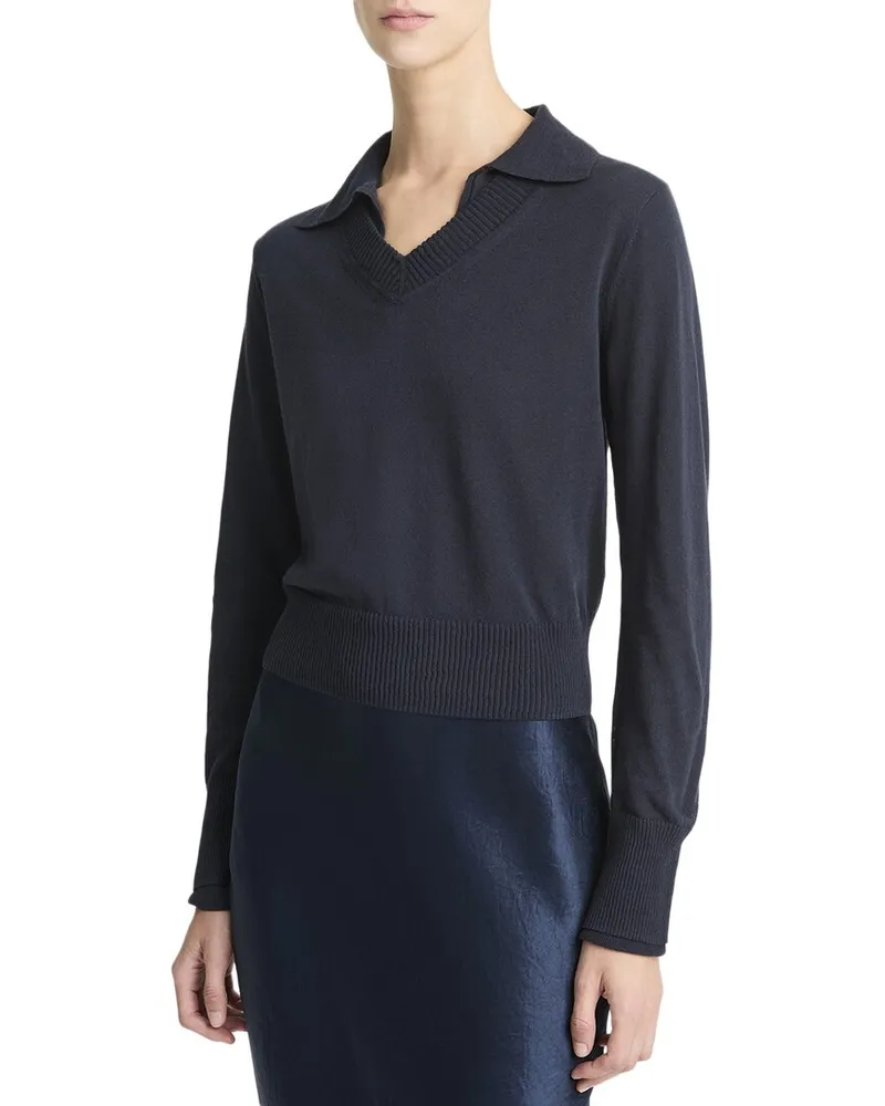 Vince Fine Double Layer Collared Pullover Nocolor