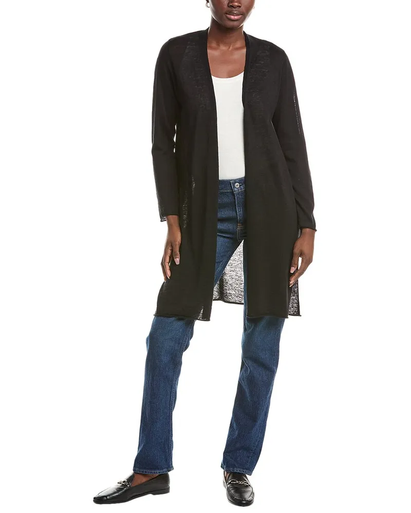 Eileen Fisher Petite Linen-Blend Long Cardigan Black