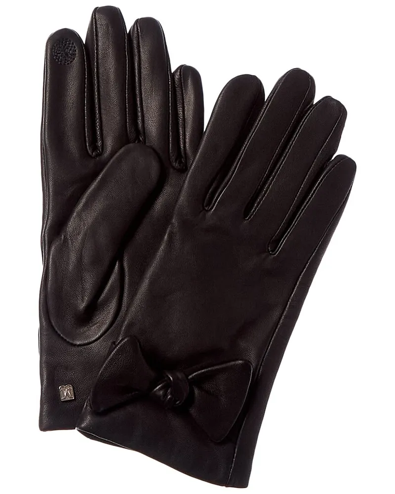 Bruno Magli Knotted Bow Cashmere-Lined Leather Gloves Black