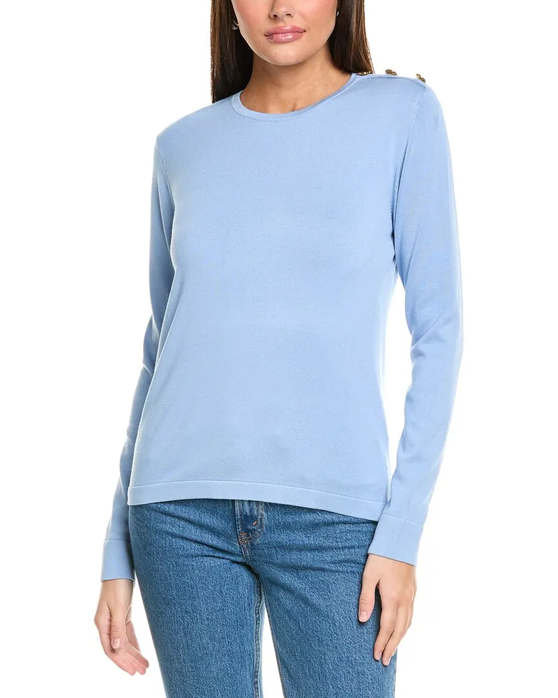 ST. JOHN Solid Jersey Knit Sweater Blue