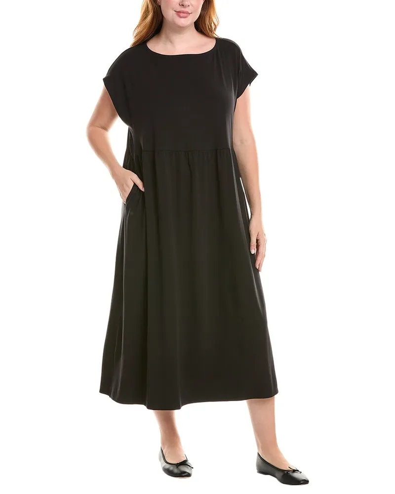 Eileen Fisher Plus Gathered Flare Dress Black
