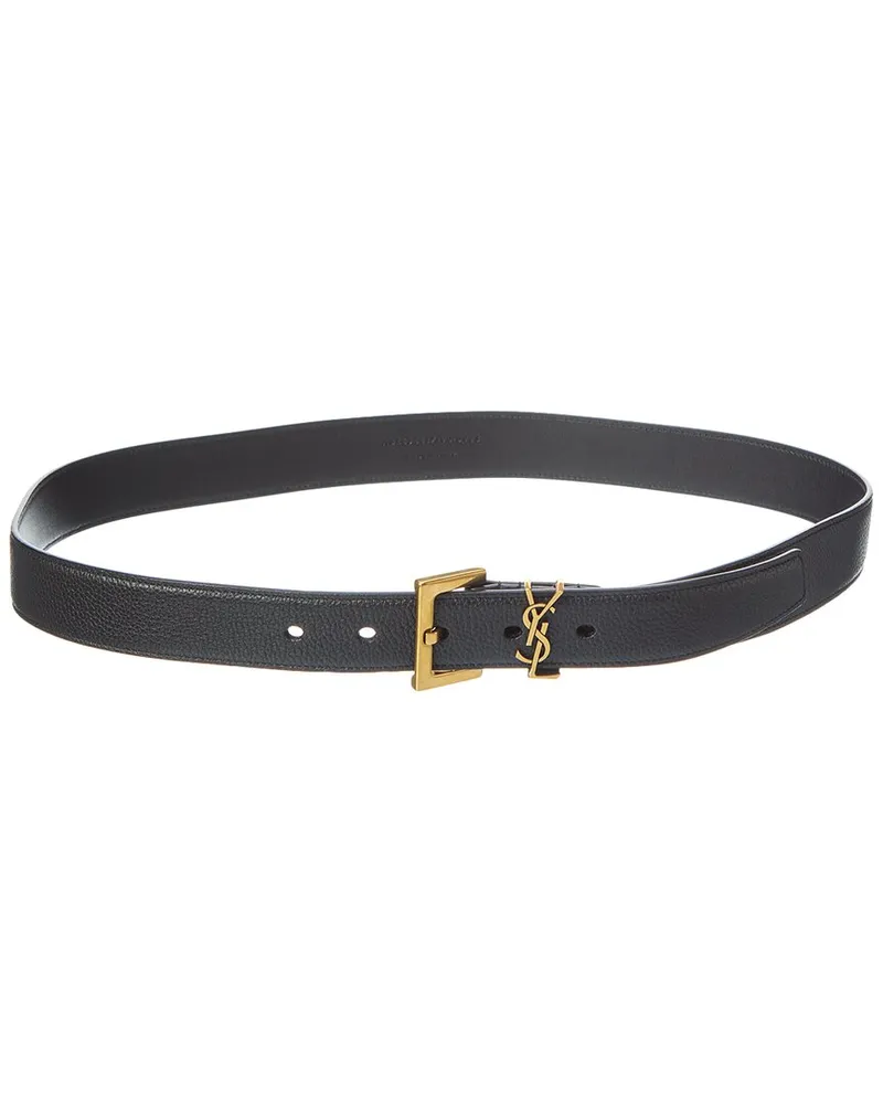 Saint Laurent Cassandre Leather Belt Black