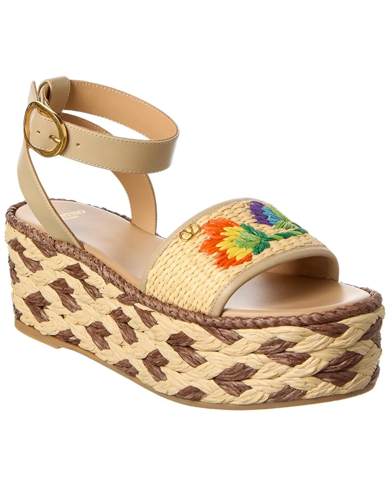 Valentino Garavani Straw & Leather 50 Platform Sandal Brown