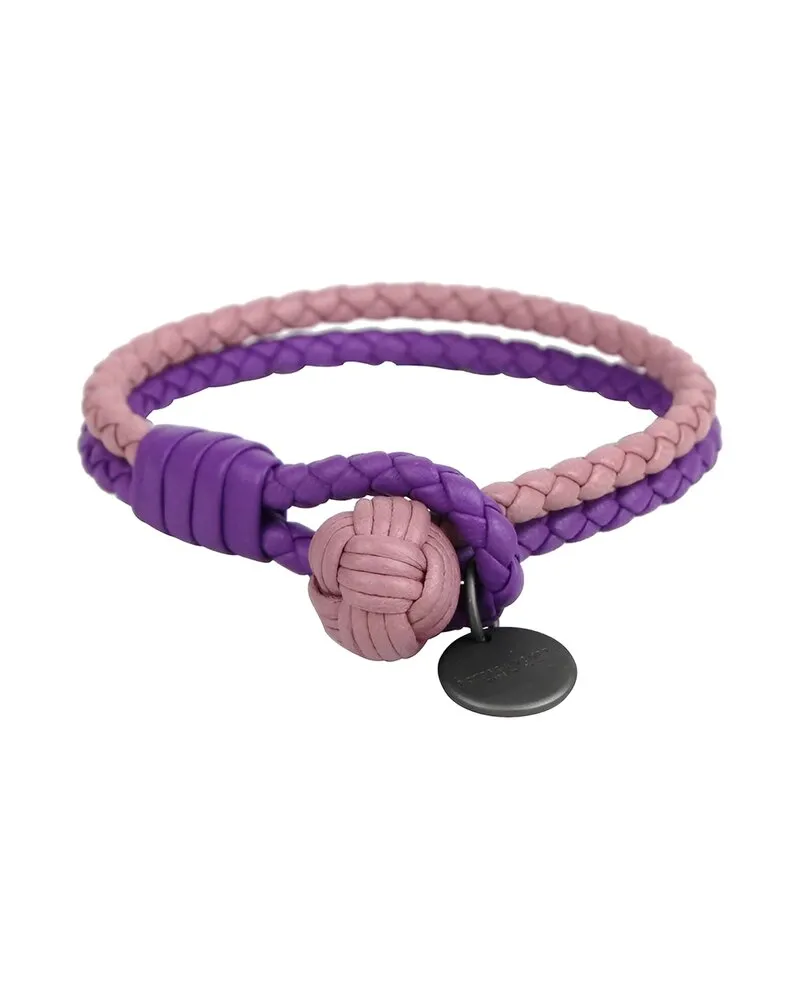 Bottega Veneta Braided Leather Bracelet Purple