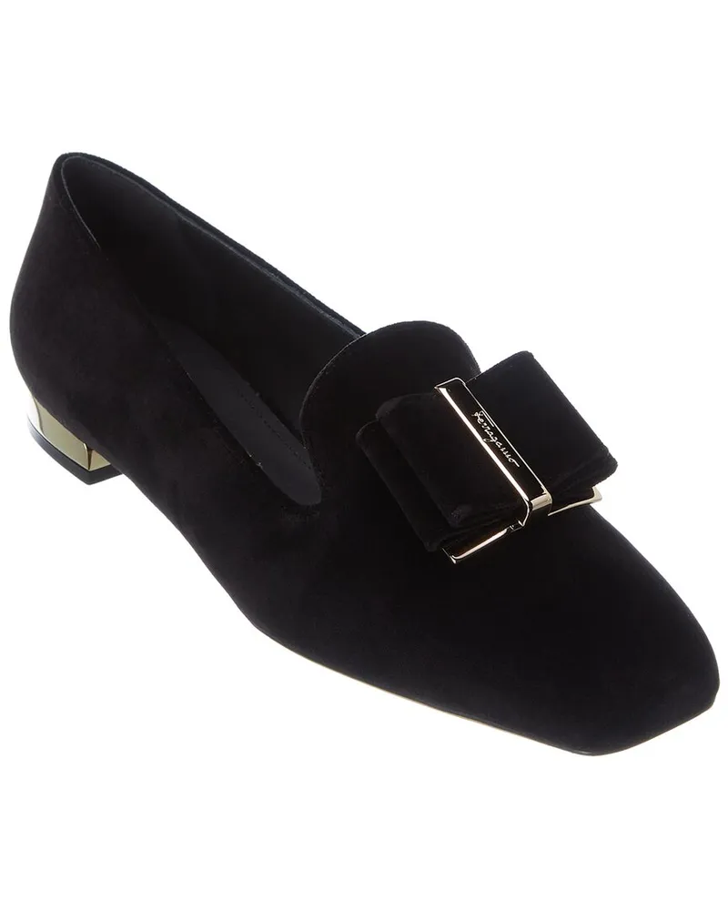 Ferragamo Double Bow Velvet Loafer Black