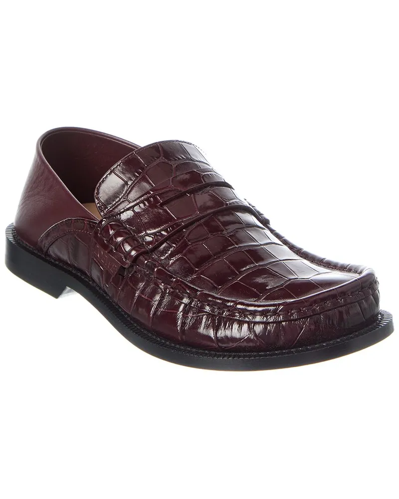 Loewe Campo Croc-Embossed Leather Loafer Red