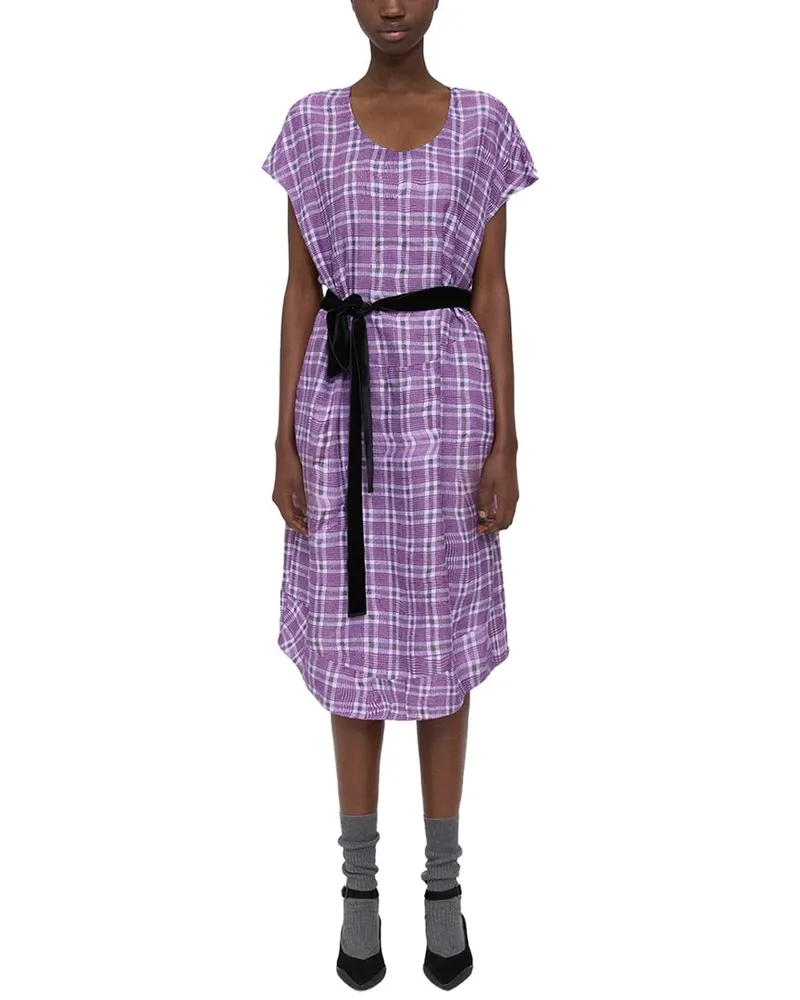 Theory Wrinkle Check Midi Dress Nocolor